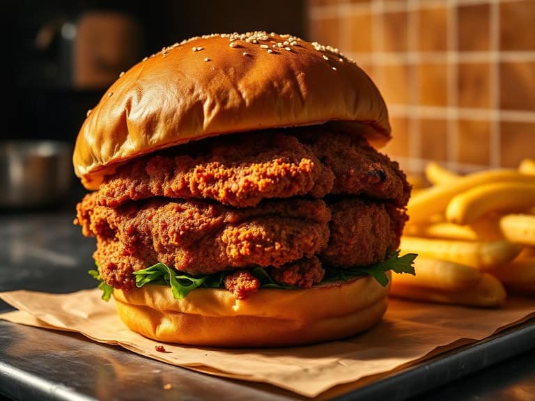 Oversized breaded pork tenderloin sandwich on a small bun