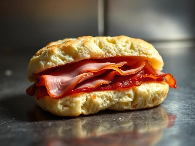 Salt cured country ham on a split buttermilk biscuit