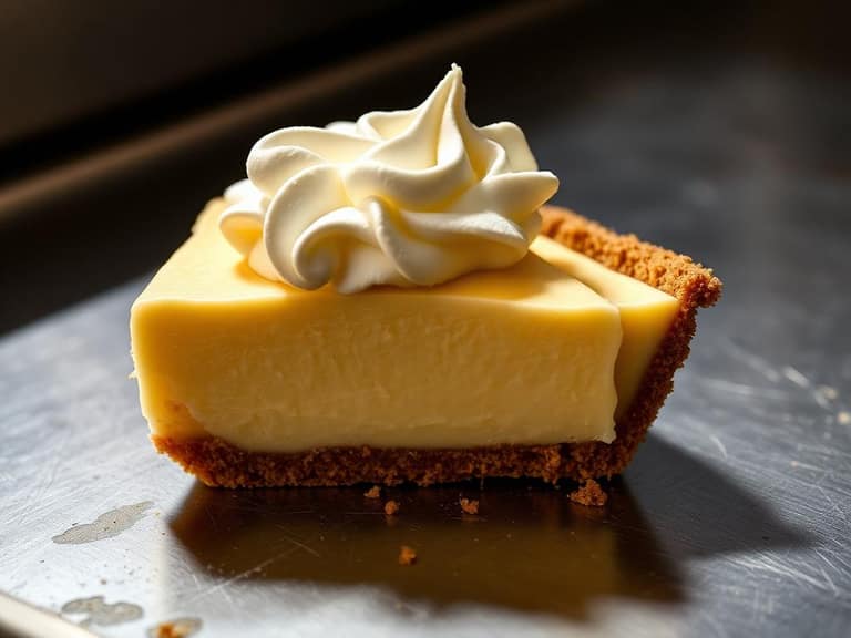 Slice of key lime pie with graham crust and whipped cream