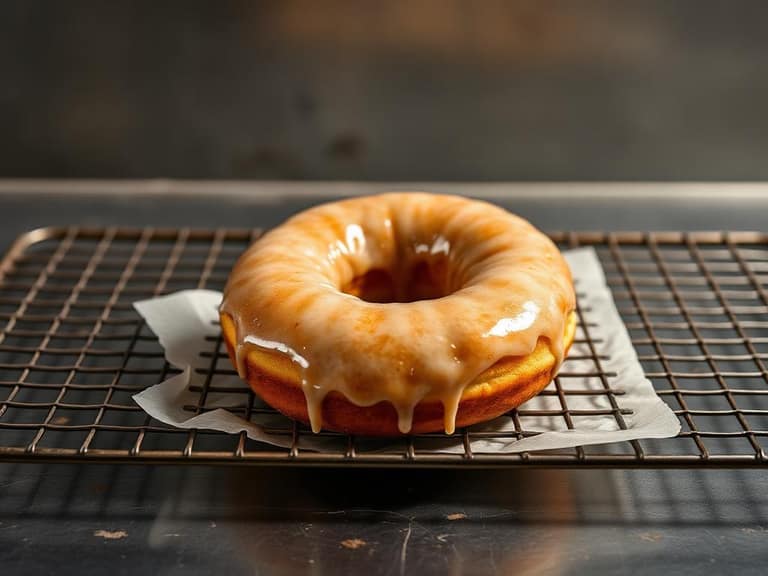 Maple glazed doughnut on a cooling rack