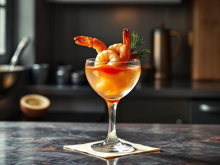 Classic shrimp cocktail in a chilled coupe glass