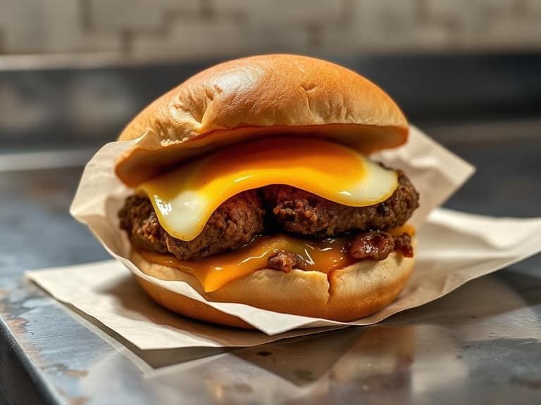Pork roll, egg, and cheese sandwich on a hard roll wrapped in paper