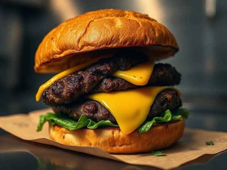 Grilled bison burger with sharp cheddar on a toasted bun